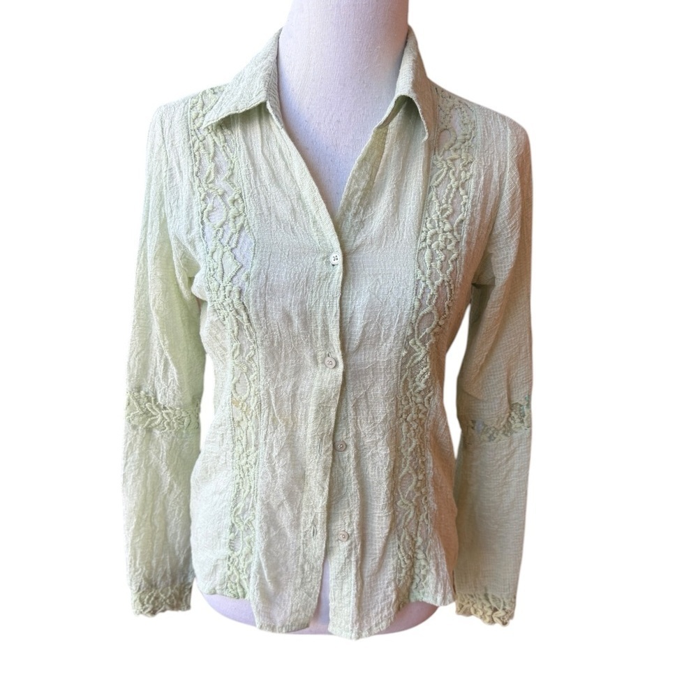 Rampage Embroidered Lace Semi Sheer Bell Sleeve Button Up Blouse NO SIZE TAG Vtg